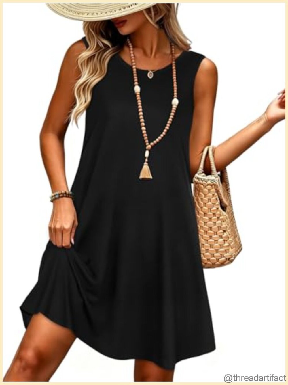 Women's Casual Sleeveless Sundress with Pockets Cotton Polyester Sundress